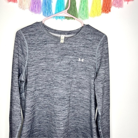 Under Armour Grey Gray Marled Long Sleeve Cold Gear Athletic Sporty Top Large - Picture 6 of 14